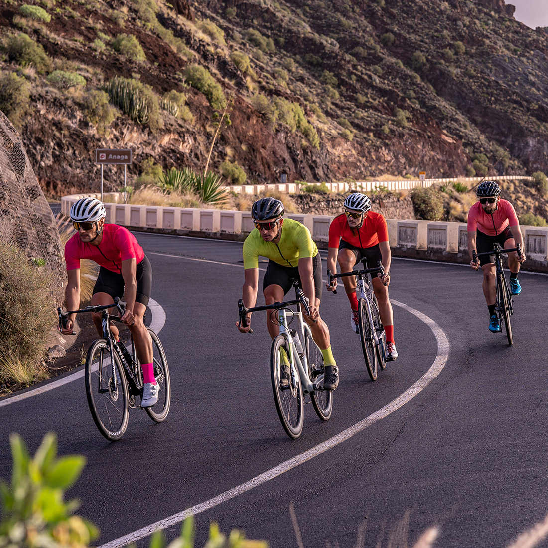Roads in Anaga Park on Tenerife and cyclists riding